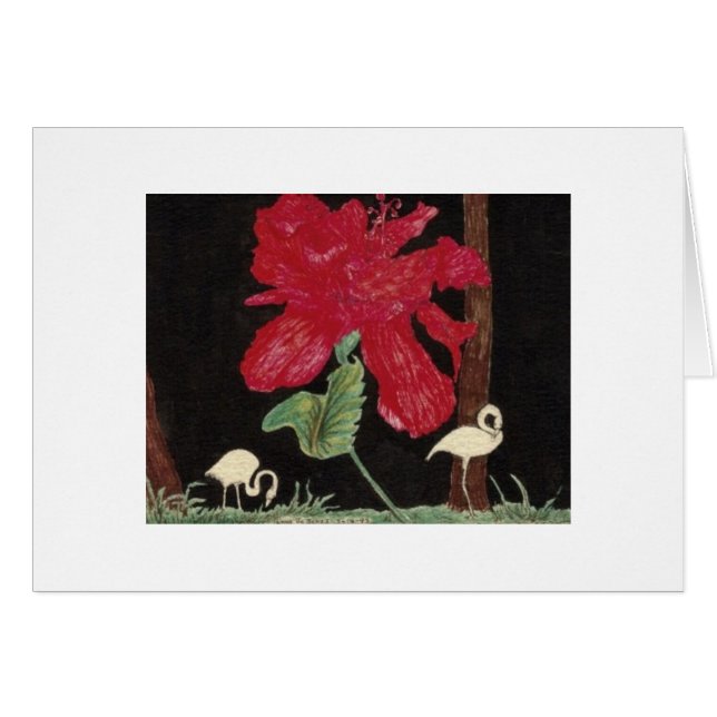 Cartão flamingo branco e hibisco (Frente Horizontal)