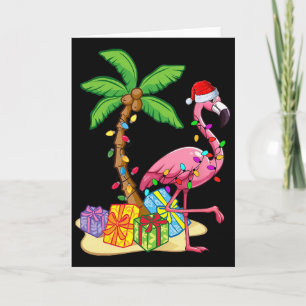 Cartão Flamingo Chapéu de Papai Noel Árvore de Palmeira F
