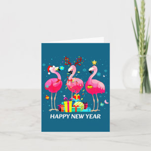 Cartão Flamingo Chapéu de Papai Noel Feliz Ano Novo Luz M