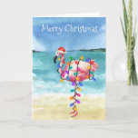 Cartão Flamingo Christmas Tropical Beach<br><div class="desc">Este design pode ser personalizado na área fornecida pela alteração da foto e/ou do texto. Ou pode ser personalizado clicando em Personalizar este Modelo e, em seguida, escolhendo o clique para personalizar mais a opção e excluir ou alterar a cor do plano de fundo, adicionar texto, alterar a cor ou...</div>