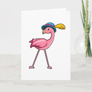 Cartão Flamingo com chapéu e pena
