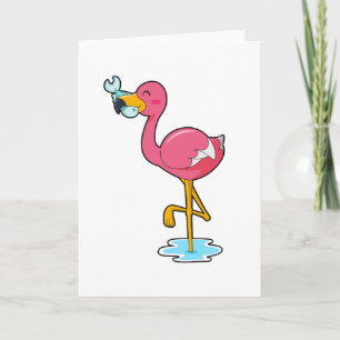 Cartão Flamingo com Peixe