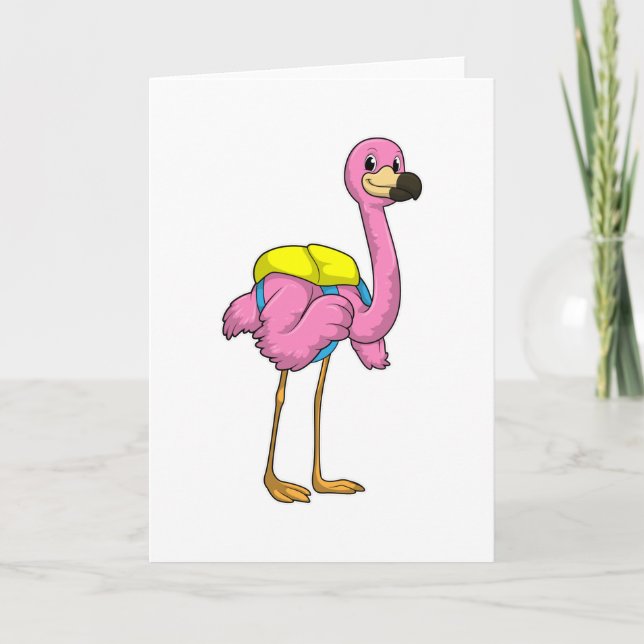 Cartão Flamingo como alunos com mochila escolar (Frente)