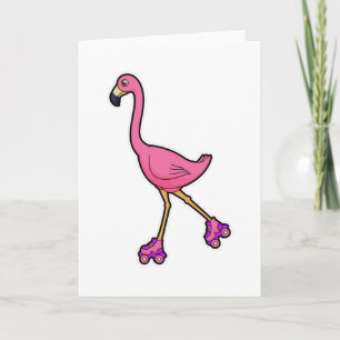 Cartão Flamingo como Patinador com Patins de Rodas