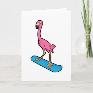 Cartão Flamingo como Snowboarder com Snowboard
