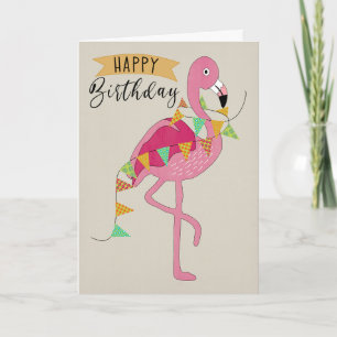 Cartão Flamingo de Aniversário com Faixa