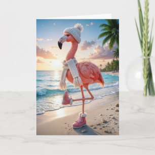 Cartão Flamingo de Aniversário Vestindo Botas e Cachecol