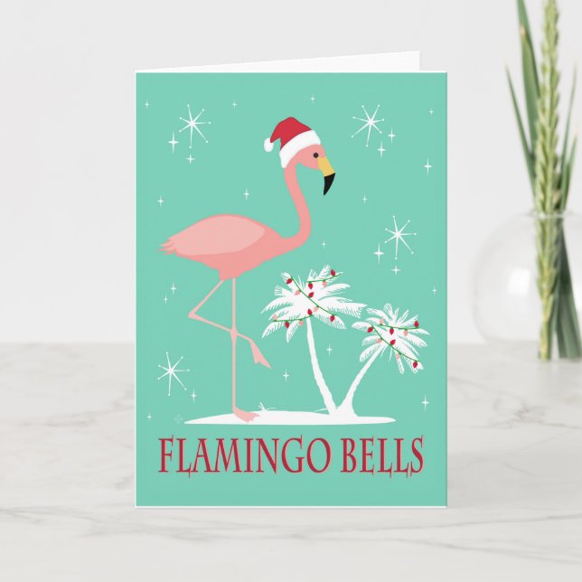 CARTÃO FLAMINGO DE NATAL RETRÔ VINTAGE MODERNO (Frente)