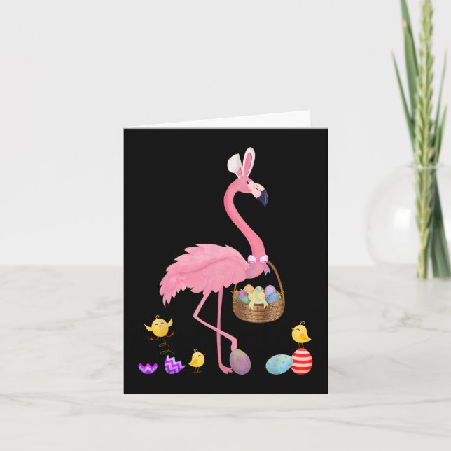 Cartão Flamingo de Páscoa bonito com Páscoa de Páscoa (Frente)