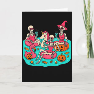 Cartão Flamingo Esqueleto do Summerween Apenas Esperando