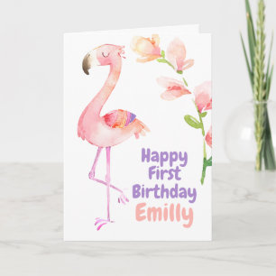 Cartão Flamingo First birthday Happy 1st Birthday Card