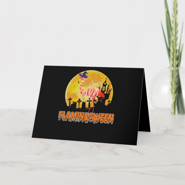 Cartão Flamingo| Flamingbetween Funny Witch Halloween (Frente)