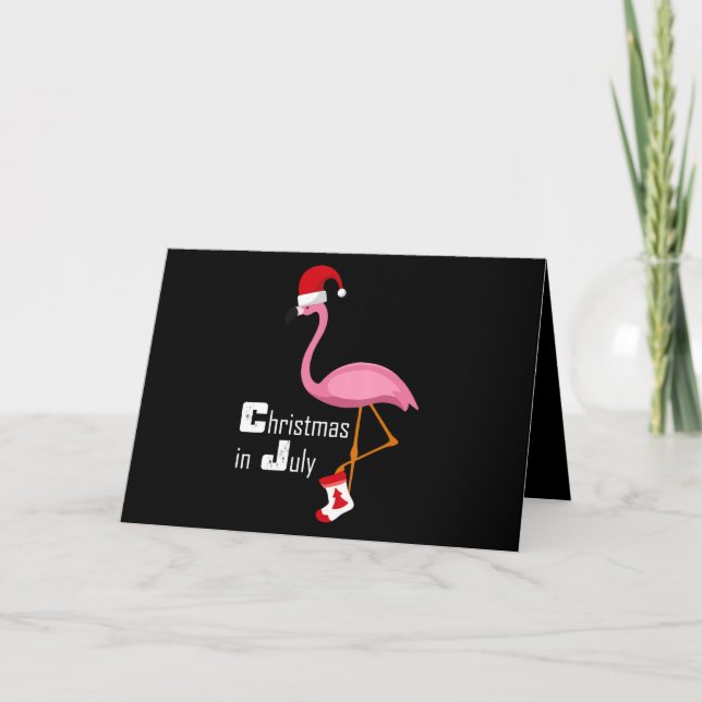 Cartão Flamingo | Flamingo Natal Em Julho Festa Divertida (Frente)