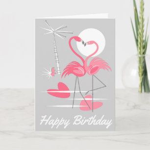 Cartão Flamingo Love Happy Birthday vertical