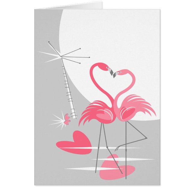 Cartão Flamingo Love Large Moon vertical (Frente)
