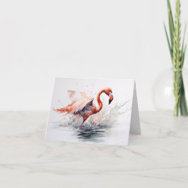 Cartão Flamingo Na Placa De Nota Splash De Água