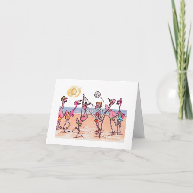 Cartão Flamingo Notecard de Voleibol de praia (Frente)