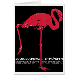 Cartão Flamingo Pássaro Rosa Antigo no Zoológico de Muniq
