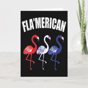 Cartão Flamingo Patriótico Vermelho Branco Azul 4 de Julh