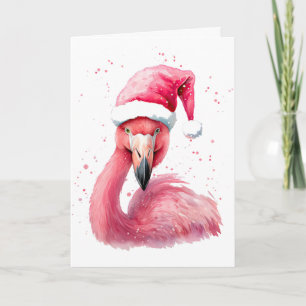 Cartão Flamingo rosa chapéu de Papai Noel Merry Christmas