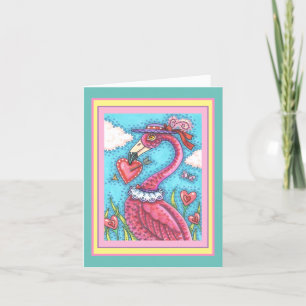 CARTÃO FLAMINGO ROSA CORAÇÕES DE SÃO VALENTIM, PASSARINHO