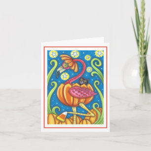 CARTÃO FLAMINGO ROSA DE HALLOWEEN GATO PRETO NA ABÓBORA B