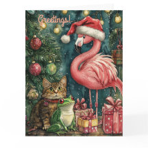 Flamingo Rosa Gato e Sapo Natal Tropical