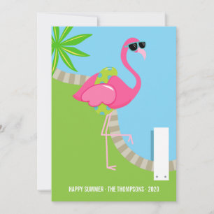Cartão Flamingo Rosa Legal Verão Família Foto Saudação