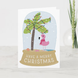 Cartão Flamingo Snow Globe Beach Feliz Natal
