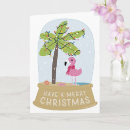 Cartão Flamingo Snow Globe Beach Feliz Natal