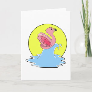 Cartão Flamingo Surfando na Água