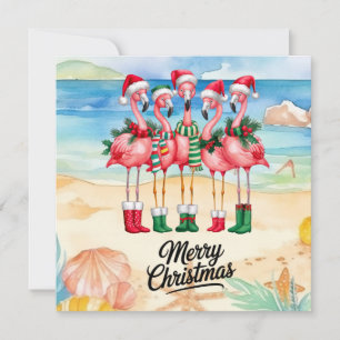 Cartão Flamingo usa chapéu de Papai Noel com Prancha de S