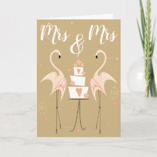 Cartão Flamingo Wedding Mrs & Mrs Text
