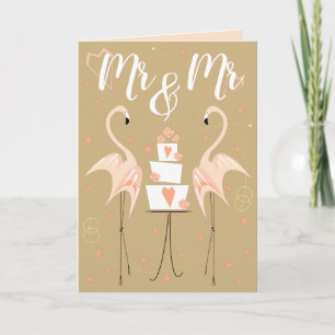 Cartão Flamingo Wedding Sr. & Sr. Texto de pêssego dentr