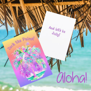 Cartão Flamingos cor-de-rosa Árvore de Palma de Natal Per