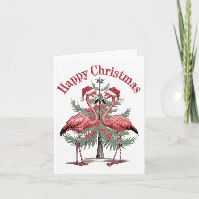 Cartão Flamingos Feliz Natal Verão (Frente)