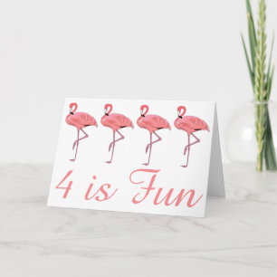 Cartão Flamingos Fofos Aniversário de Quatro Anos Quatro 