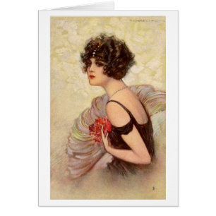 Cartão Flapper Vintage com Curvas Escuras,