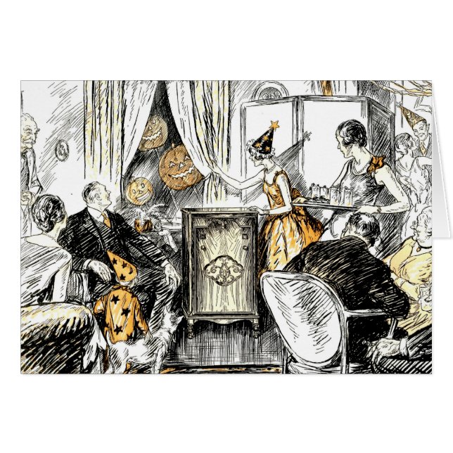 Cartão Flappers de Halloween Vintage (Frente Horizontal)