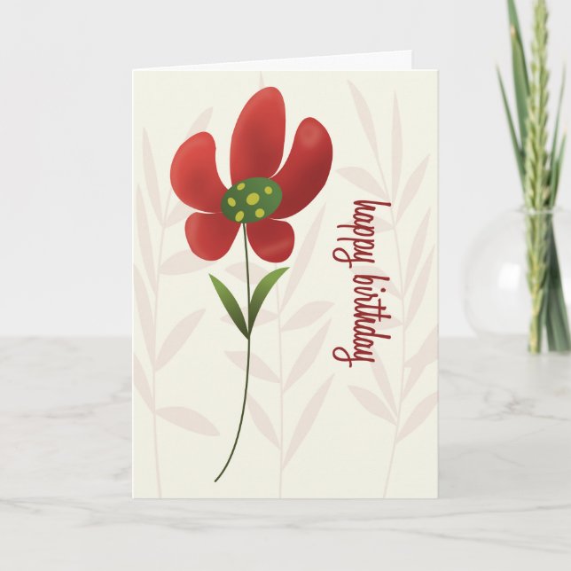 Cartão Flat Art Solo Flower Birthday Card (Frente)