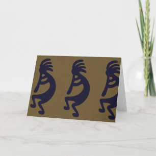 Cartão Flauta tocando Kokopelli Figura: Preto em verde