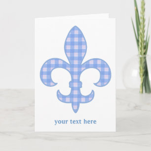 Cartão Fleur de lis Blue Gingham Greeting Card