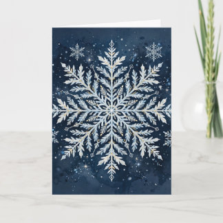 Cartão Floco de Neve Presente de Natal Aquarela Elegante 
