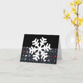 Cartão Flocos de neve de Natal e folhas com fundo preto