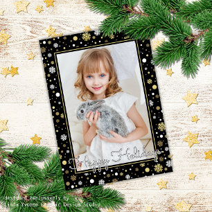 Cartão Flocos de neve Dourados brancos personalizados no 