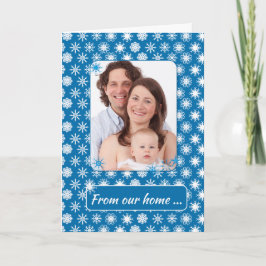 Cartão Flocos de neve em azul, Feriado fotográfico de nos