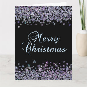Cartão Flocos de Neve Holográficos Preto Feliz Natal