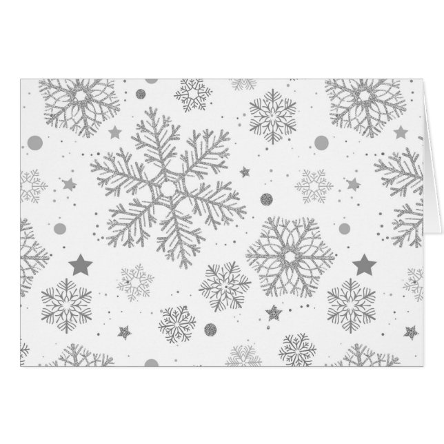 Cartão Flocos de neve prateados em branco (Frente Horizontal)