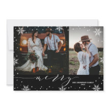 Flocos de neve preto e branco Feliz 2 Fotos Natal