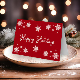Cartão Flocos de Neve Simples Felicidades Natal Vermelho
